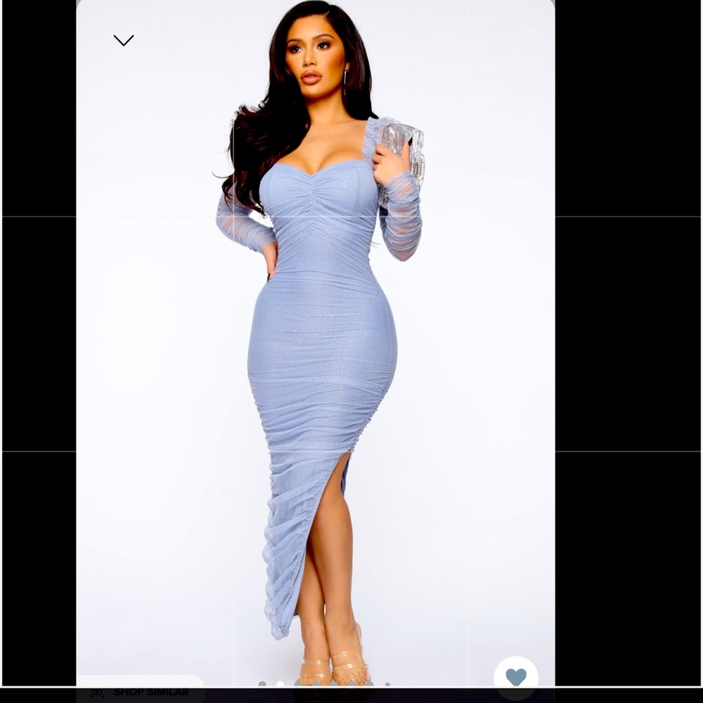 A Glittery Mesh Midi Dress - Ice Blue